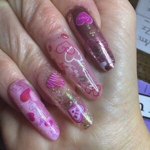 Pink and Purple Heart Nail Art